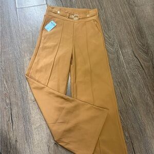 Stylish Tan Wide-Leg Pants with Belt